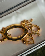 "Christian Dior" 90's-00's Gold tone logo charm pendant necklace