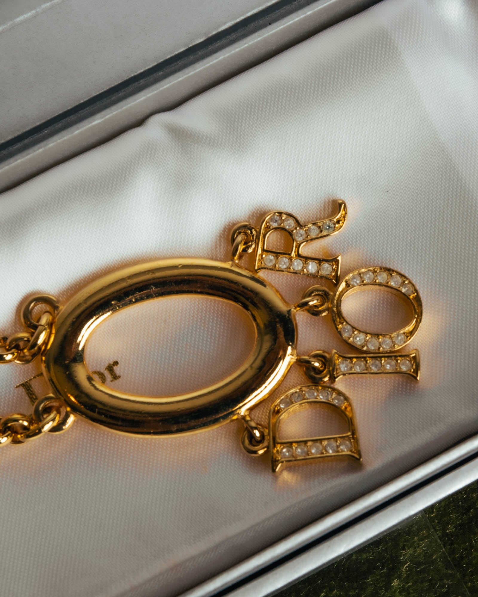 "Christian Dior" 90's-00's Gold tone logo charm pendant necklace