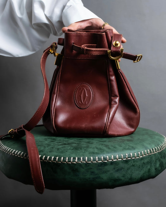 "Cartier" Drawstring design bordeaux color shoulder bag