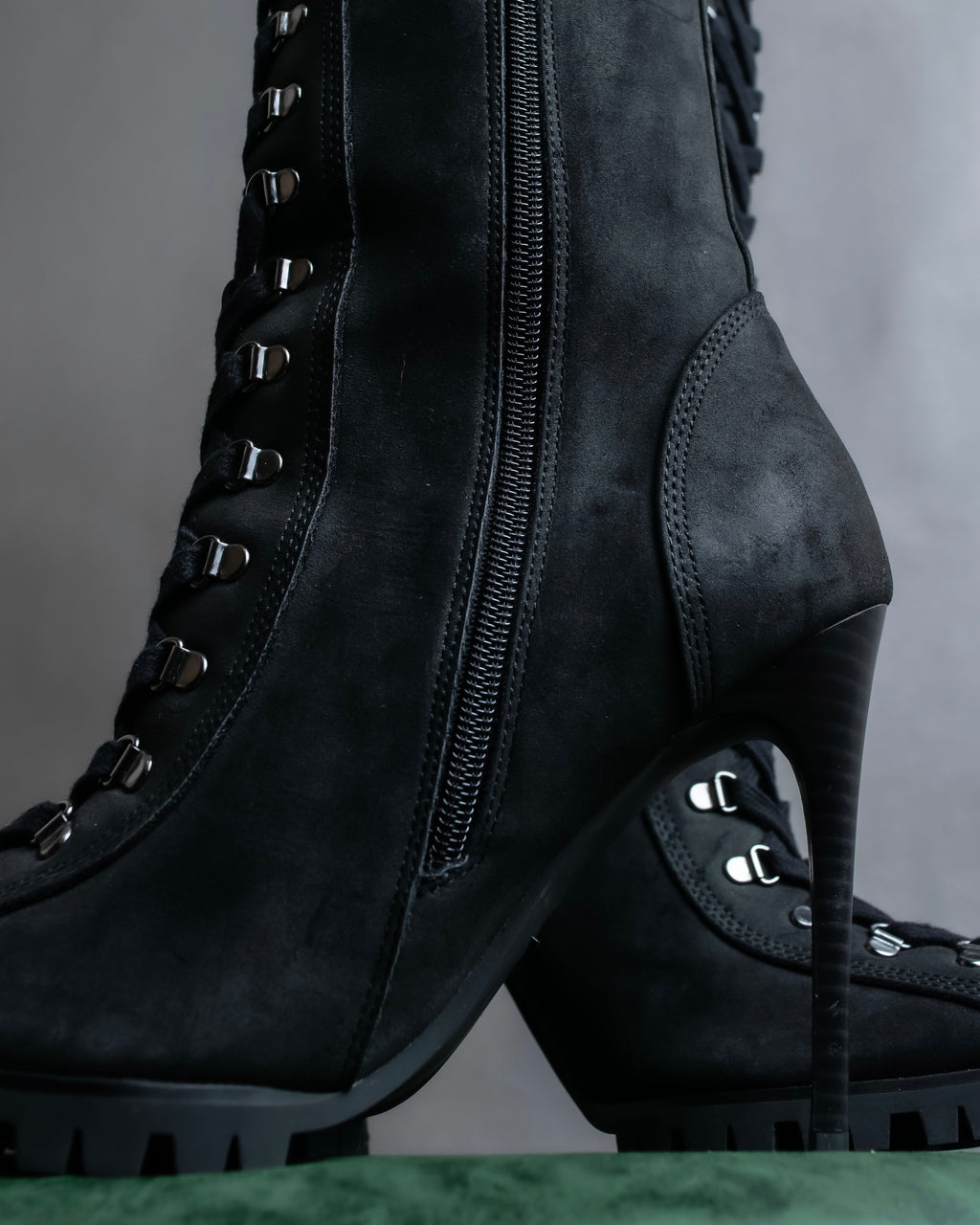 "YELLO" Lace up suede like stiletto heel knee-high boots