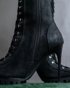 "YELLO" Lace up suede like stiletto heel knee-high boots