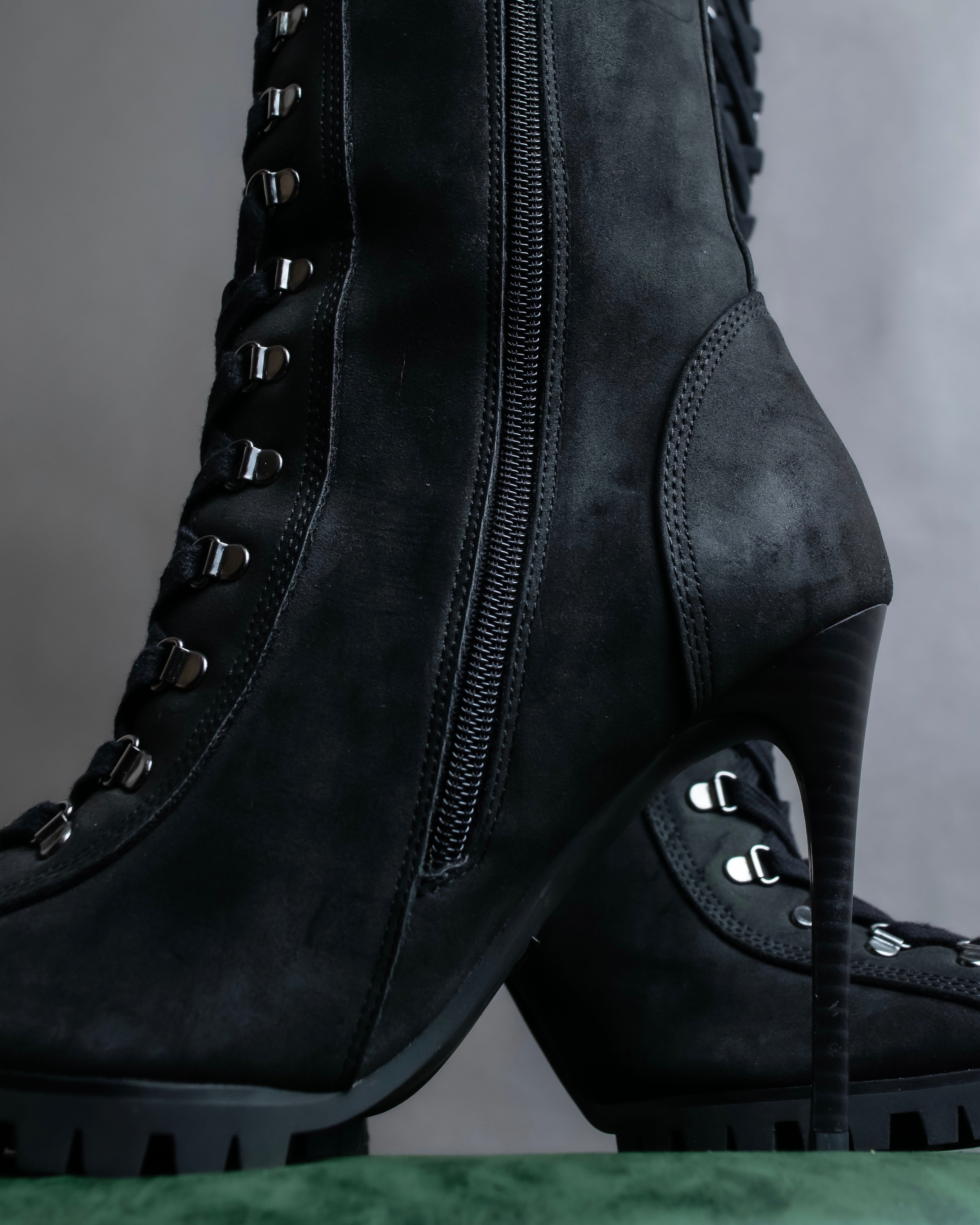 "YELLO" Lace up suede like stiletto heel knee-high boots