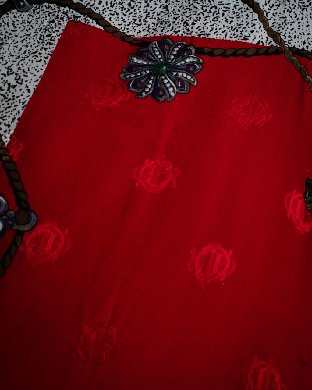“Christian Dior” 80’s-90’s Jewelry motif monogram silk scarf