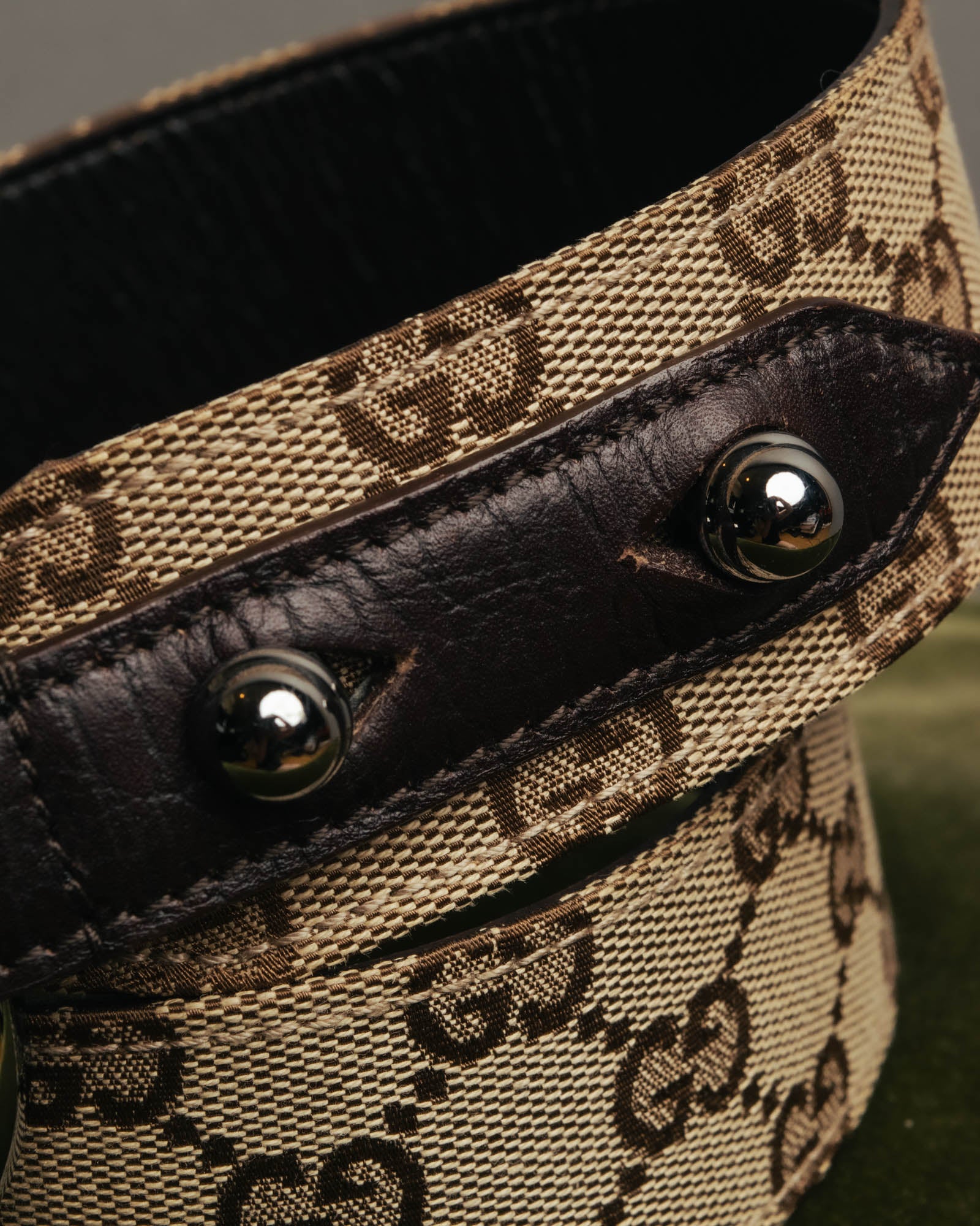 "GUCCI" 00's Large horsebit GG canvas wide waist belt