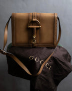 "GUCCI" Duilio brogue brown leather shoulder bag