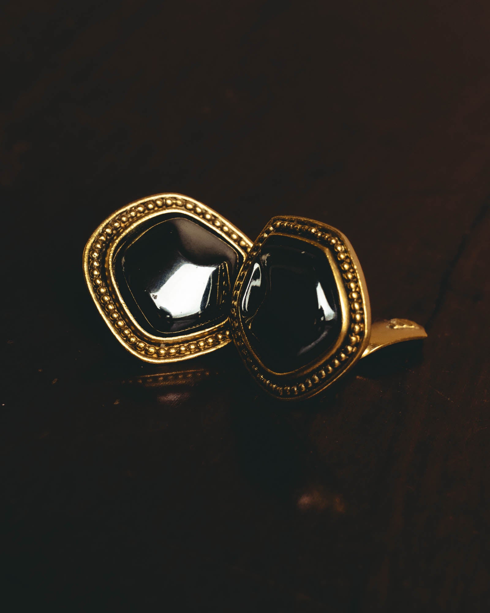 "Yves Saint Laurent" 80's-90's Sculptural black cabochon clip-on earrings