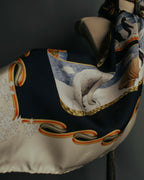 "Salvatore Ferragamo" 90's-00's Vintage arctic fauna and scrolling ribbon silk scarf