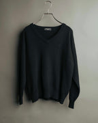 "Yves Saint Laurent" 80's-90's Minimal black wool v-neck sweater