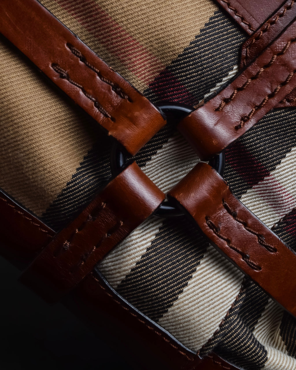 "BURBERRY" Harness detail check canvas leather bag