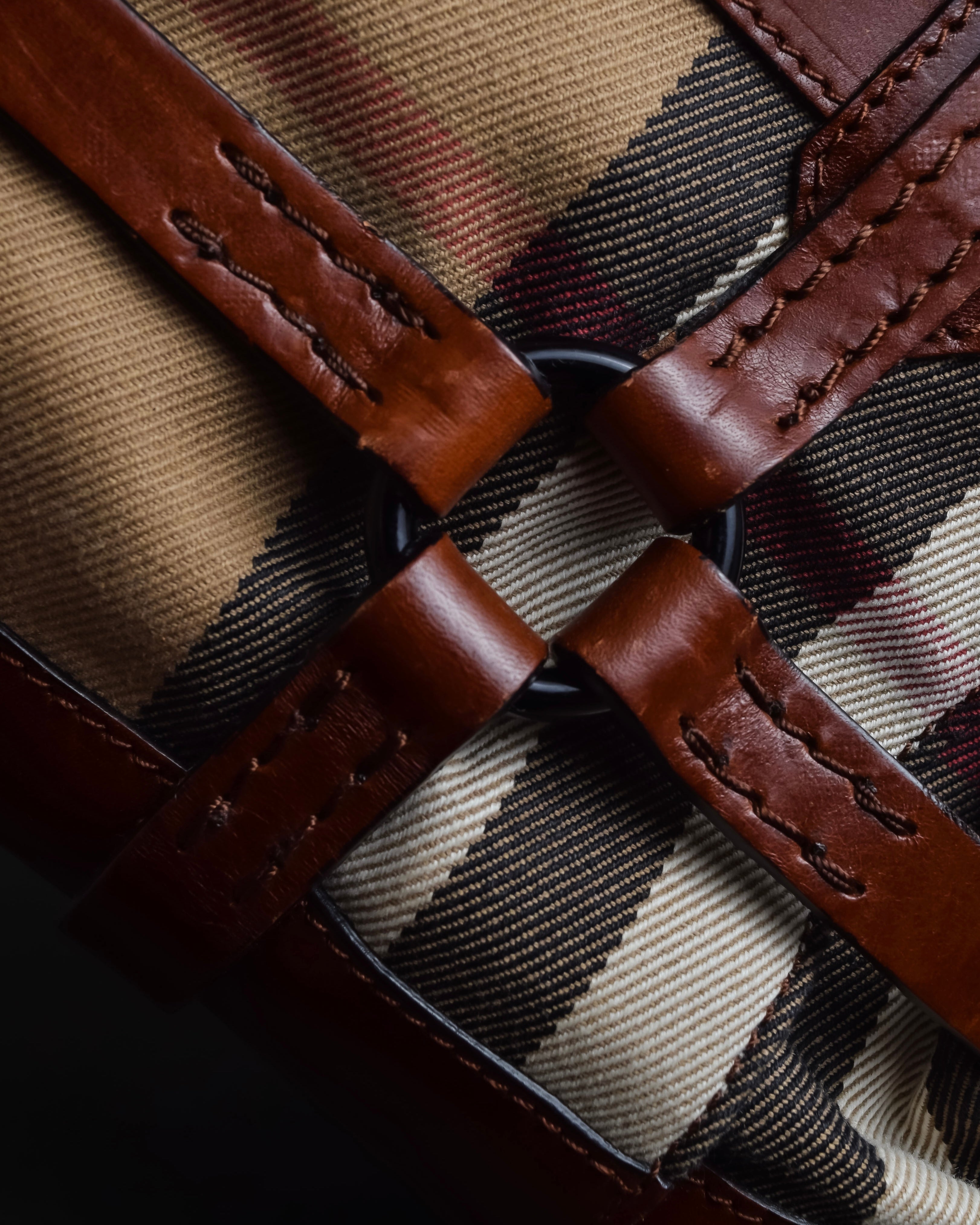 "BURBERRY" Harness detail check canvas leather bag