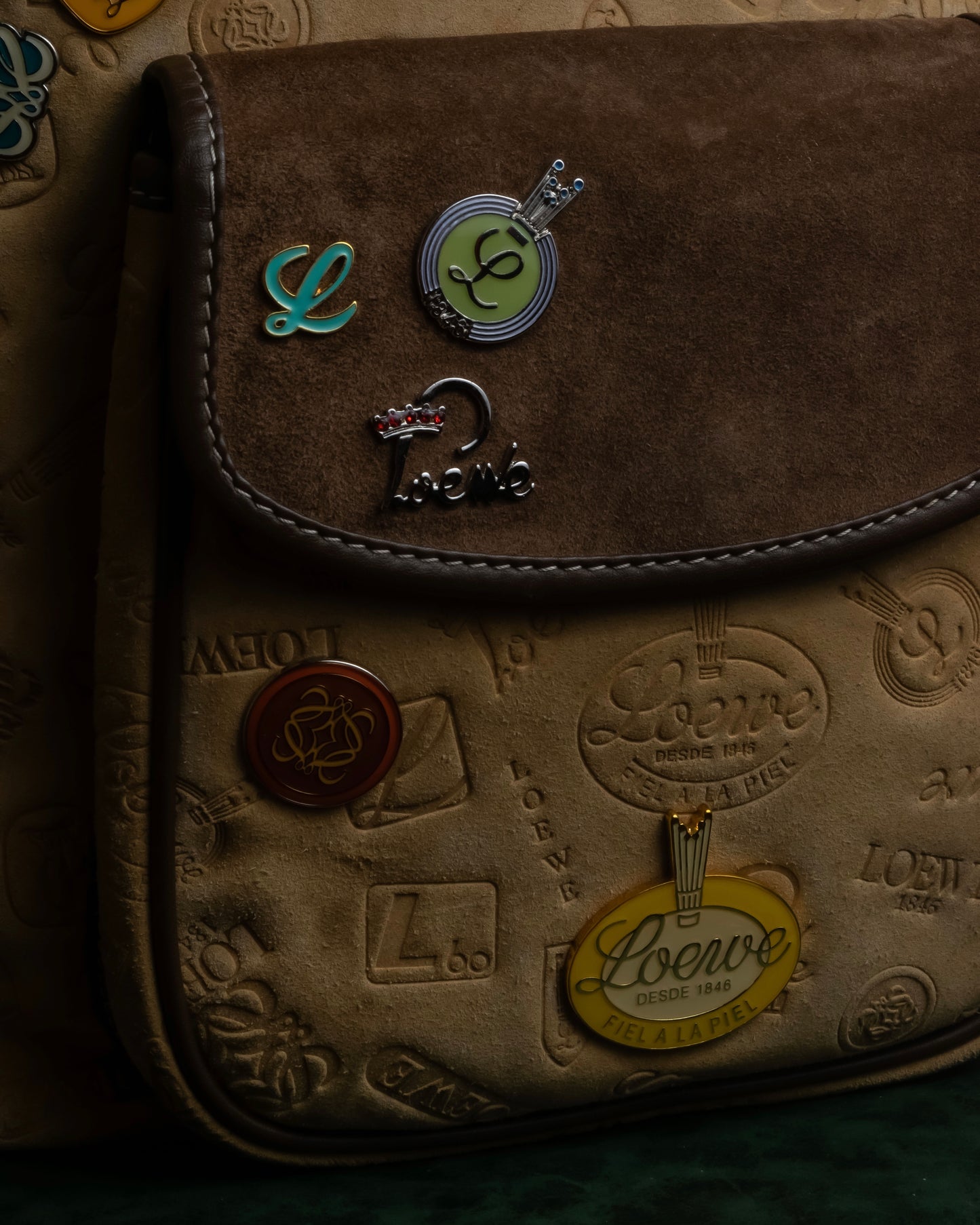 "LOEWE"  160th Anniversary Item outer pocket detail badge design shoulder bag