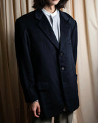"HERMES" 90's Pure cashmere navy blue tailored jacket