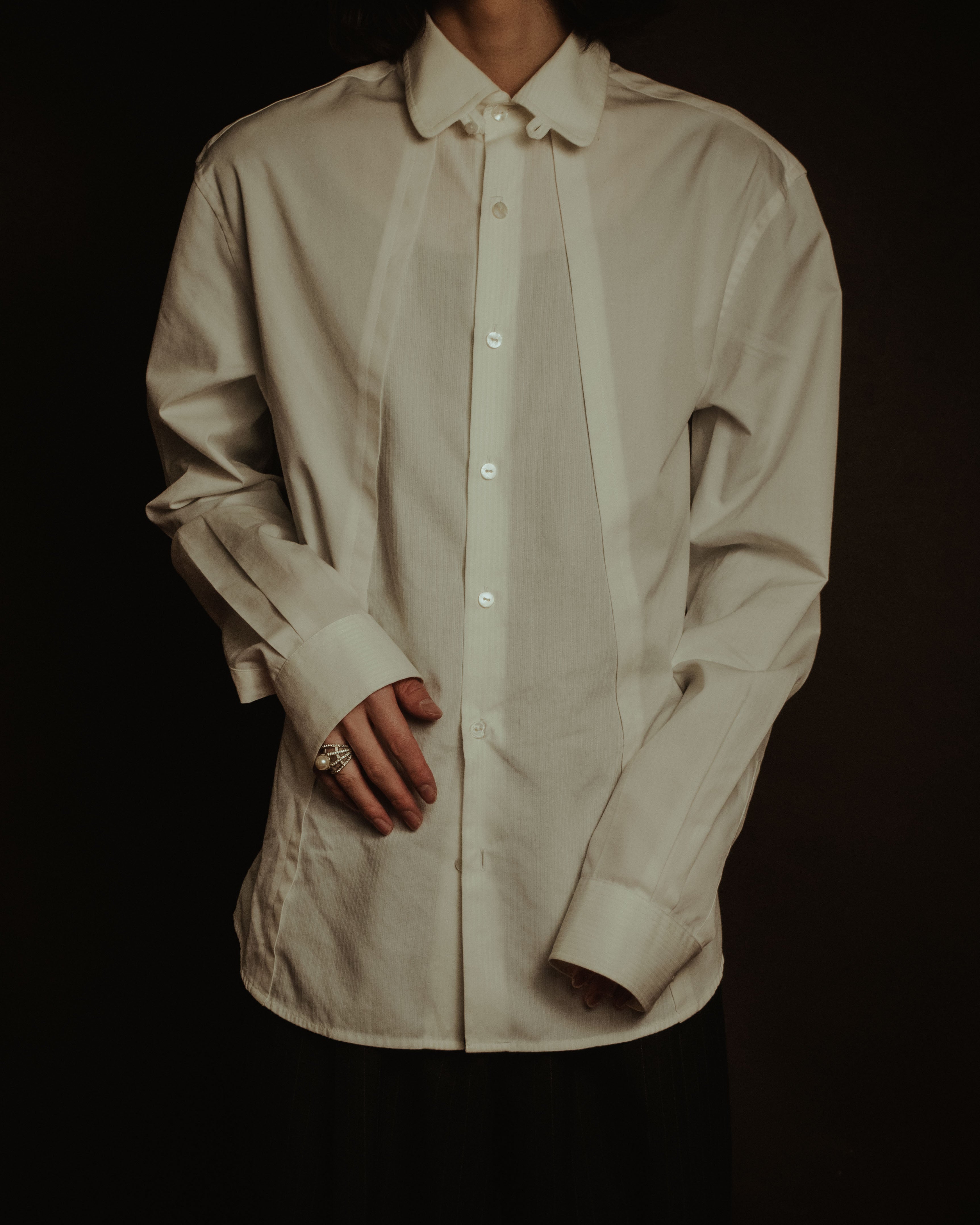 –SPECIAL– "BALENCIAGA" 2005-06’s Round collar chin tab paneled dress shirt