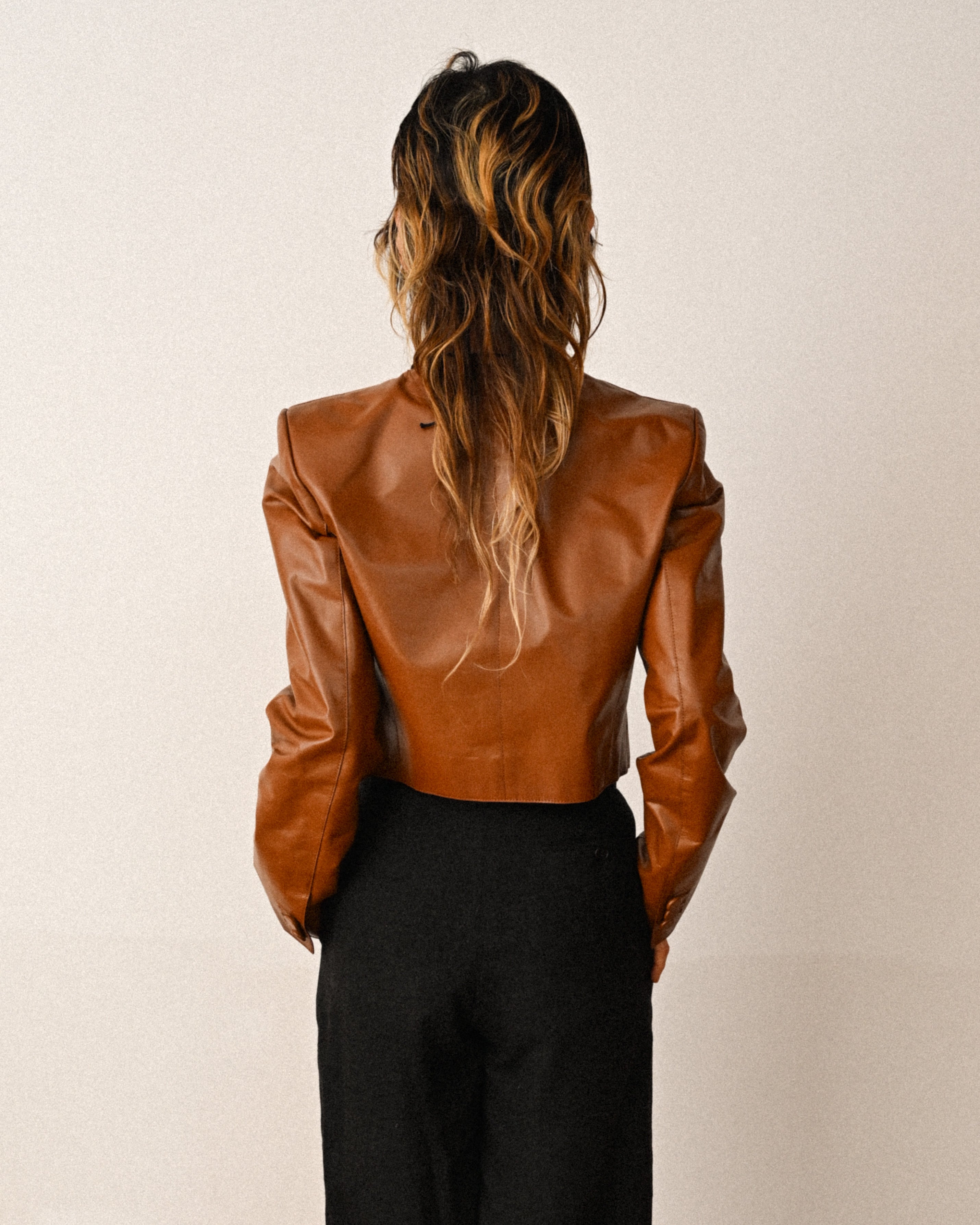 FENDI/ Back Logo Embroidery Calf Leather Short Jacket Brown