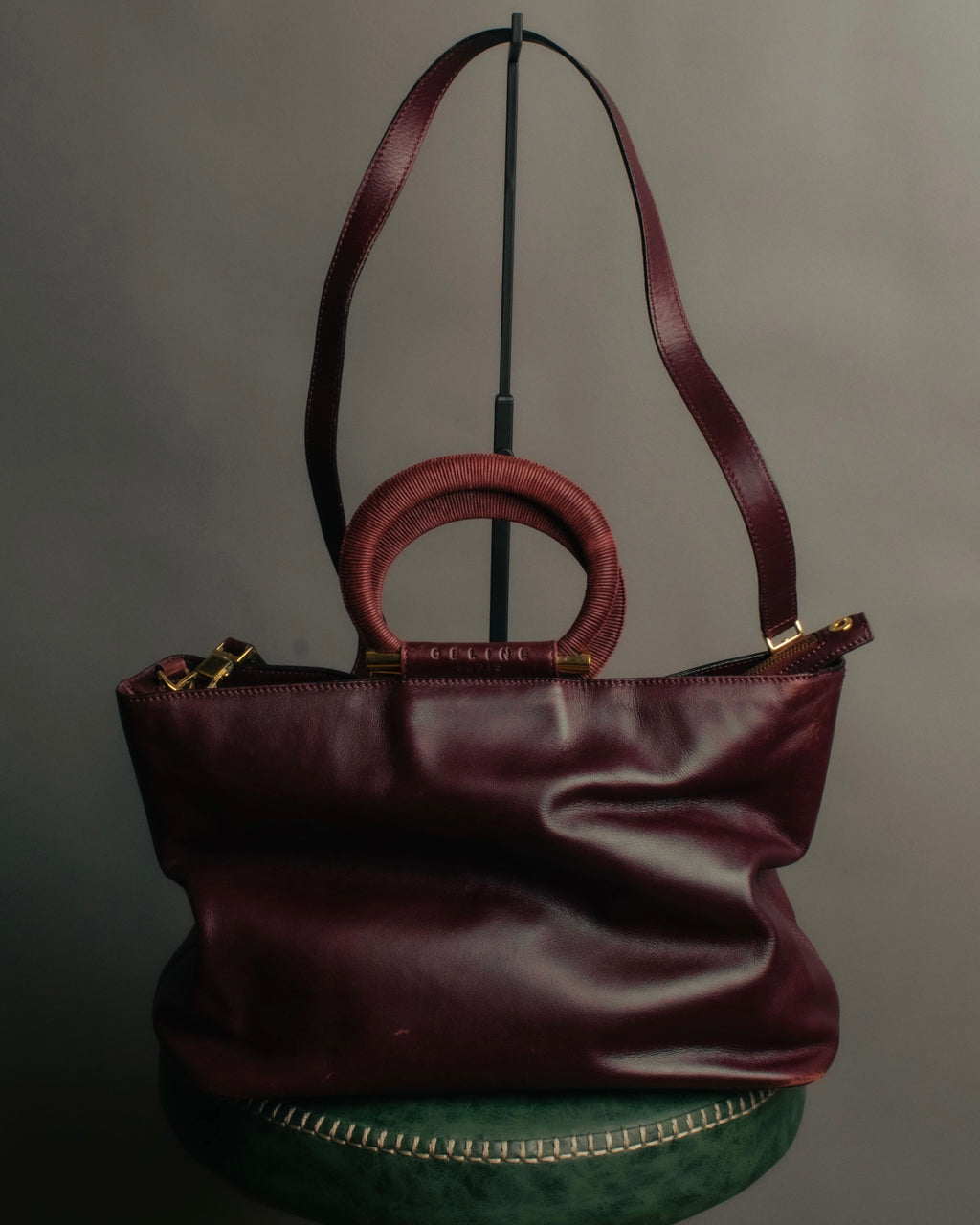 “CELINE” 90’s-00’s Burgundy leather ring handle tote bag