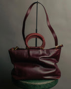 “CELINE” 90’s-00’s Burgundy leather ring handle tote bag