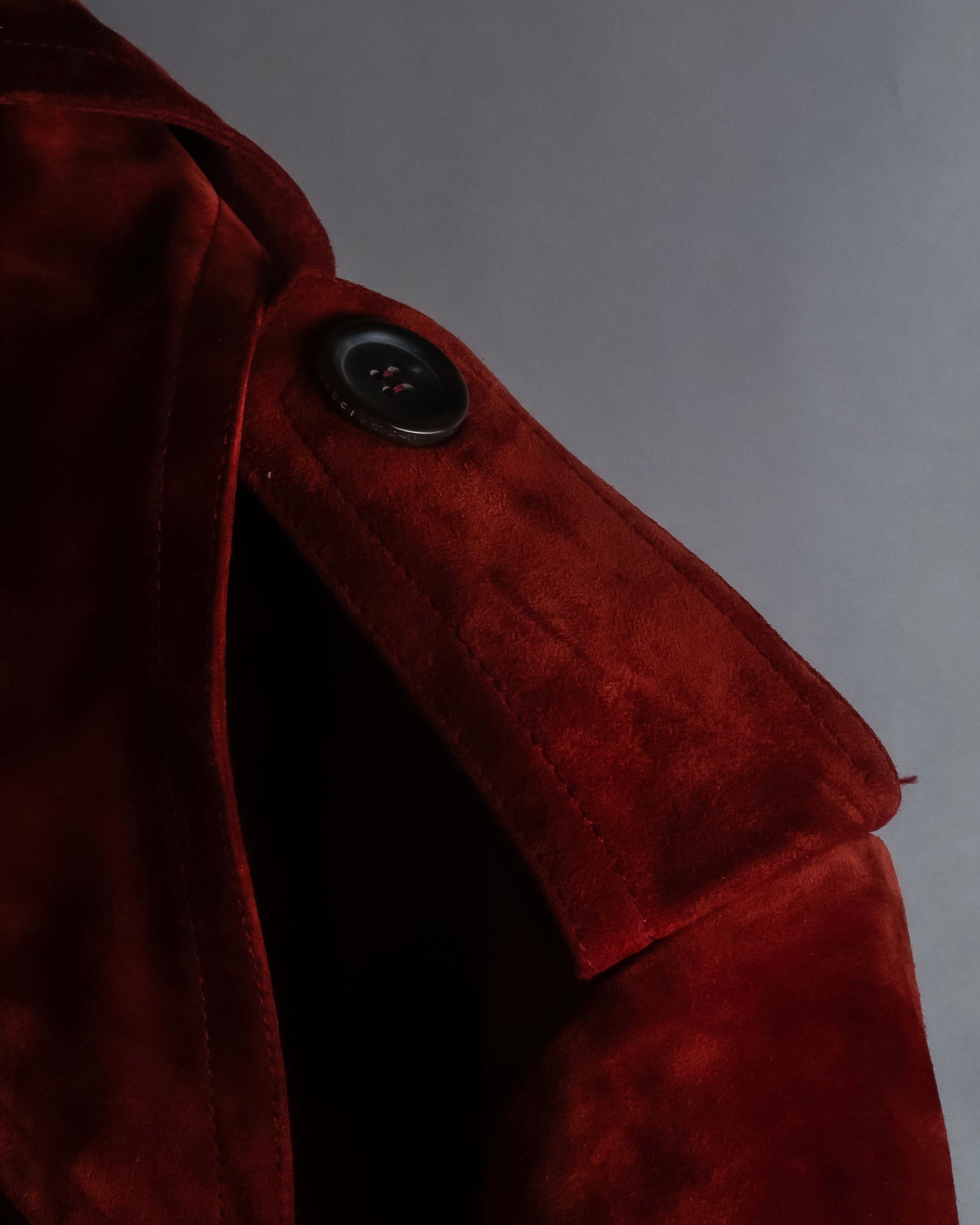 "GUCCI" 1990’s Tom Ford period deep red color suede long trench coat