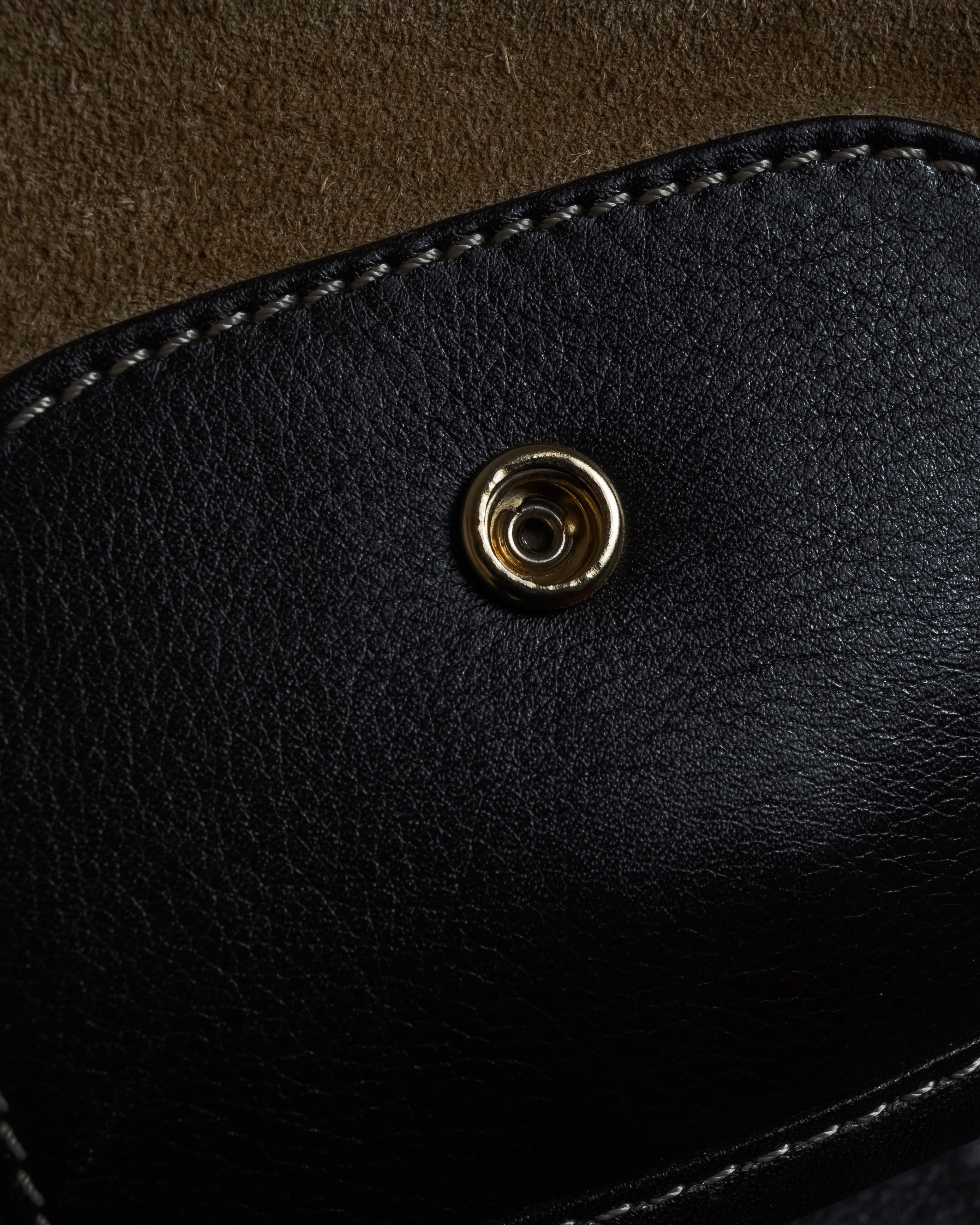 "LOEWE" 80's-90's Logo engraved suede leather combination business bag