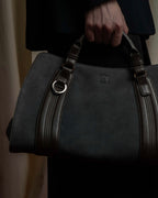 "LOEWE" Harness design logo engraved suede leather hand bag