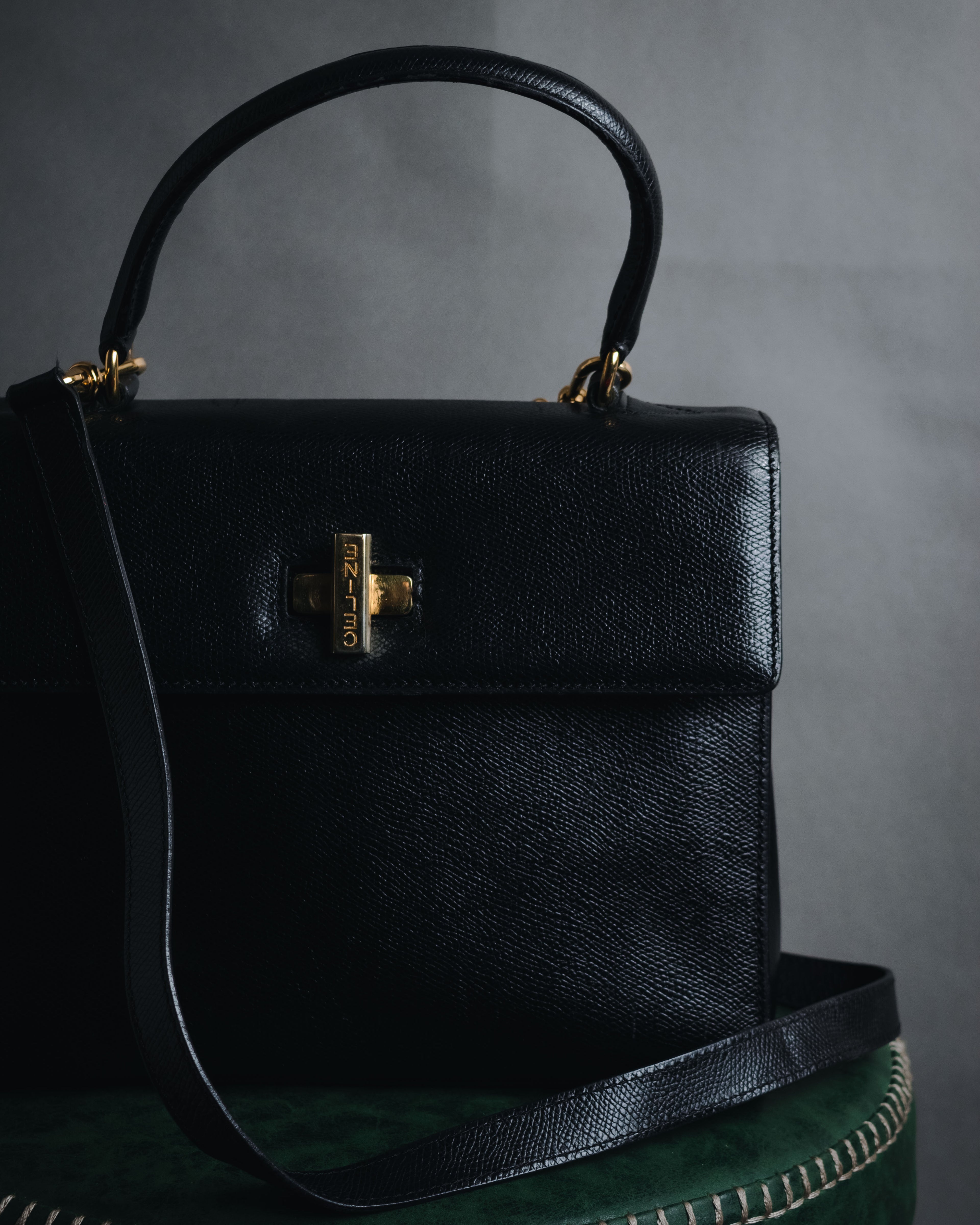 "CELINE" 90’s structured turnlock top handle bag