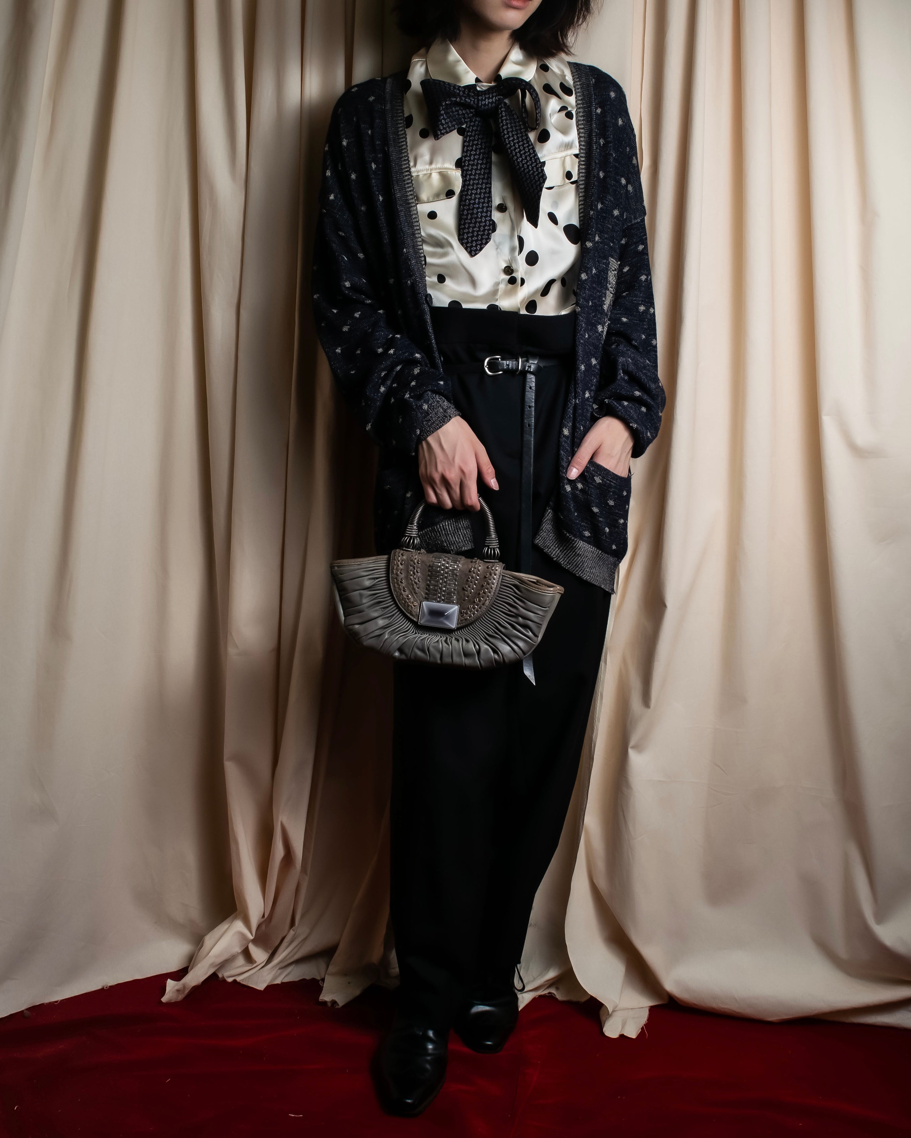 "Vintage abstract polka dot knit cardigan"