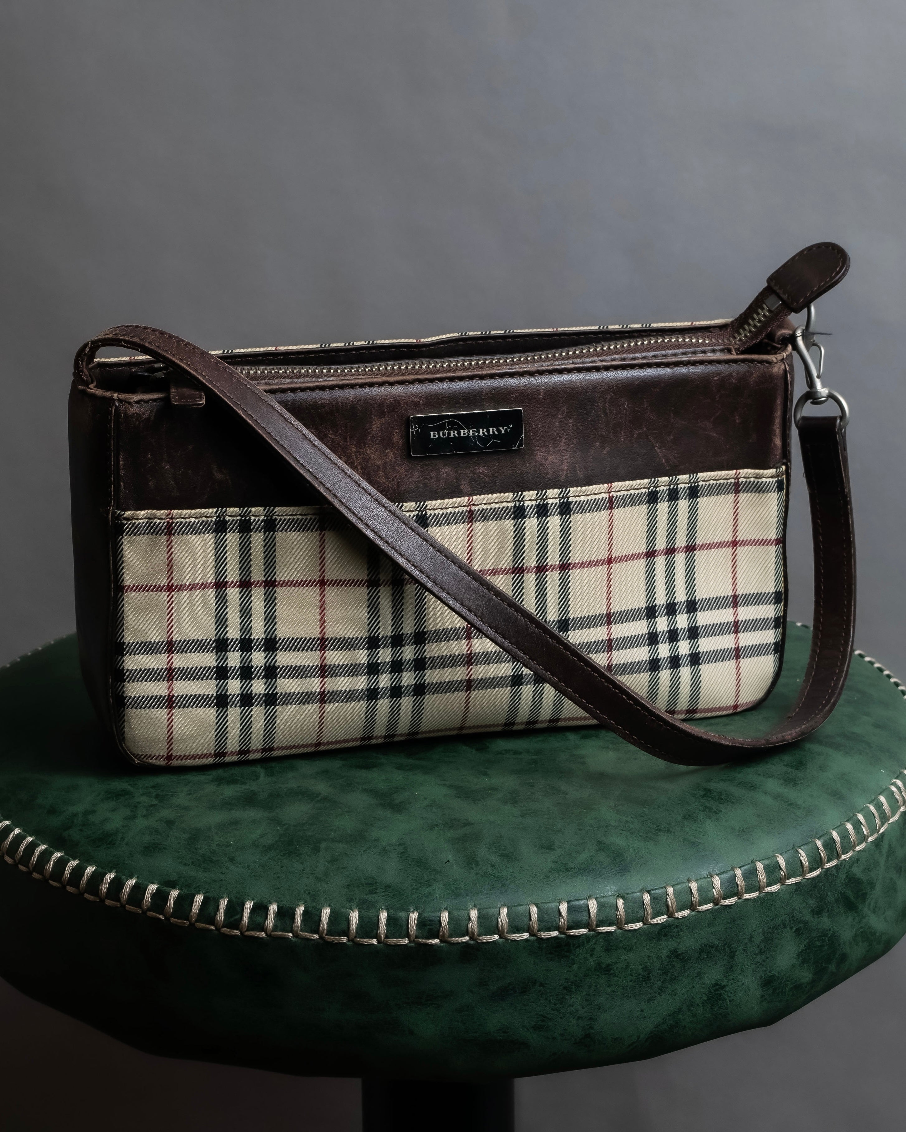 "BURBERRY" Nova check pattern leather combination shoulder bag