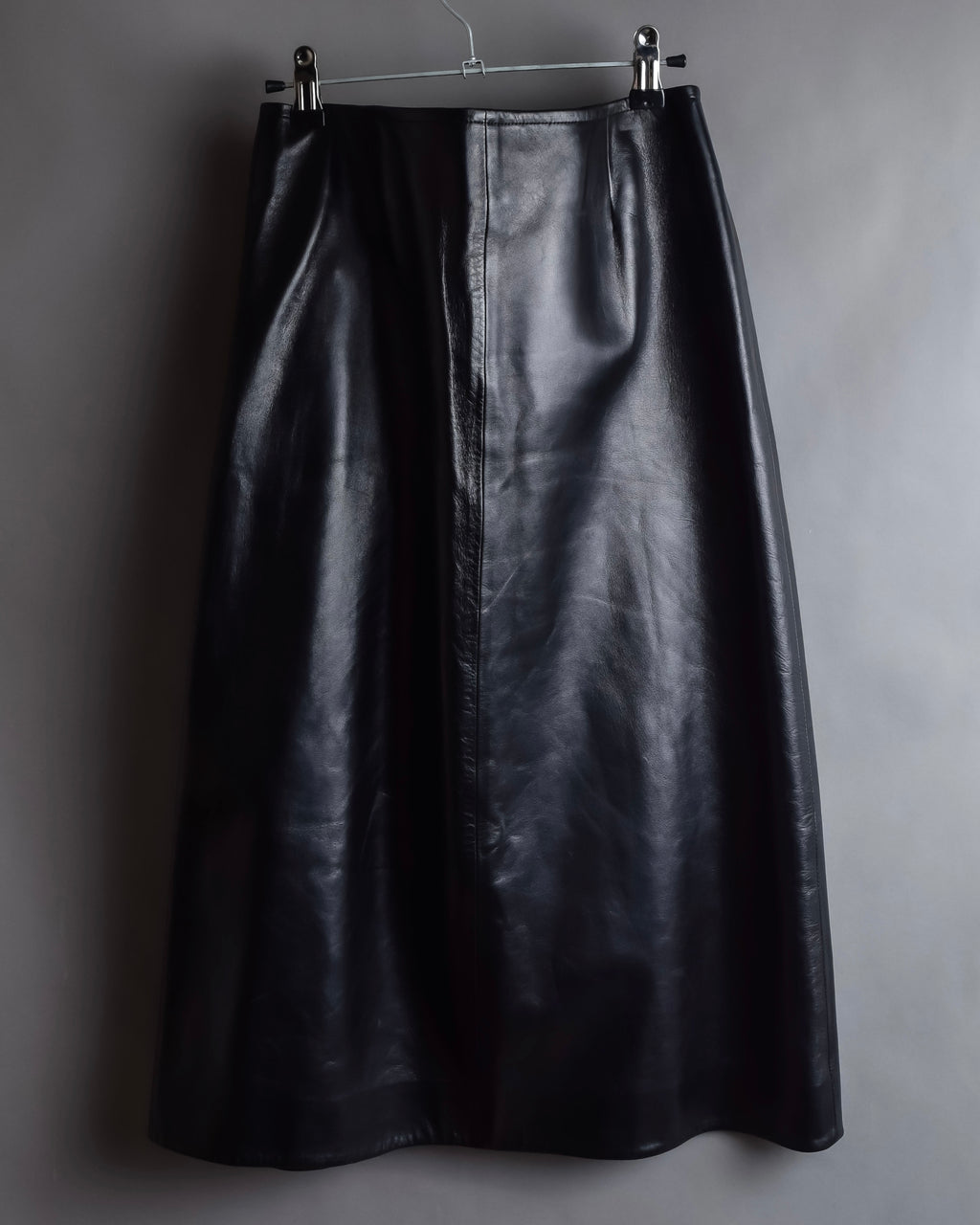 "CELINE" Front metal buckle detail leather skirt