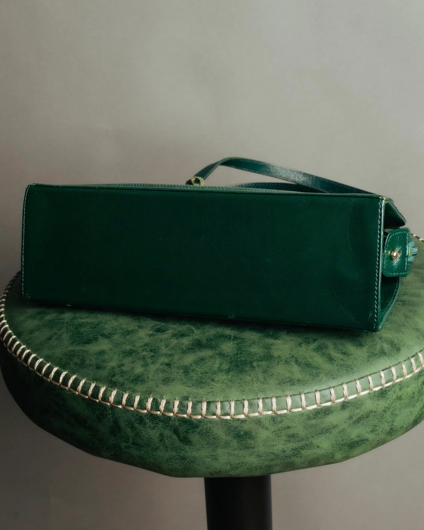 -SPECIAL- "Yves Saint Laurent" 80's-90's Glossy green exotic leather shoulder handbag