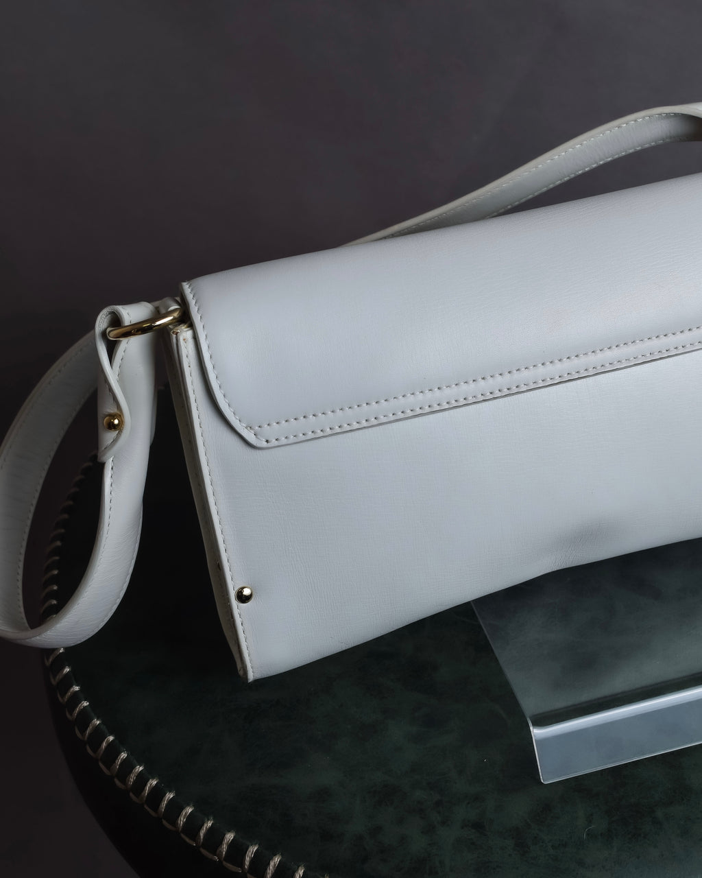 "Salvatore Ferragamo" Gancini motif structured white leather bag