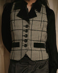 –SPECIALS– "Yves Saint Laurent" 90’s Mid gingham check velvet lapel tailored vest