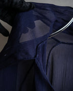 "HERMES" Bowtie detail balloon sleeve sheer pullover