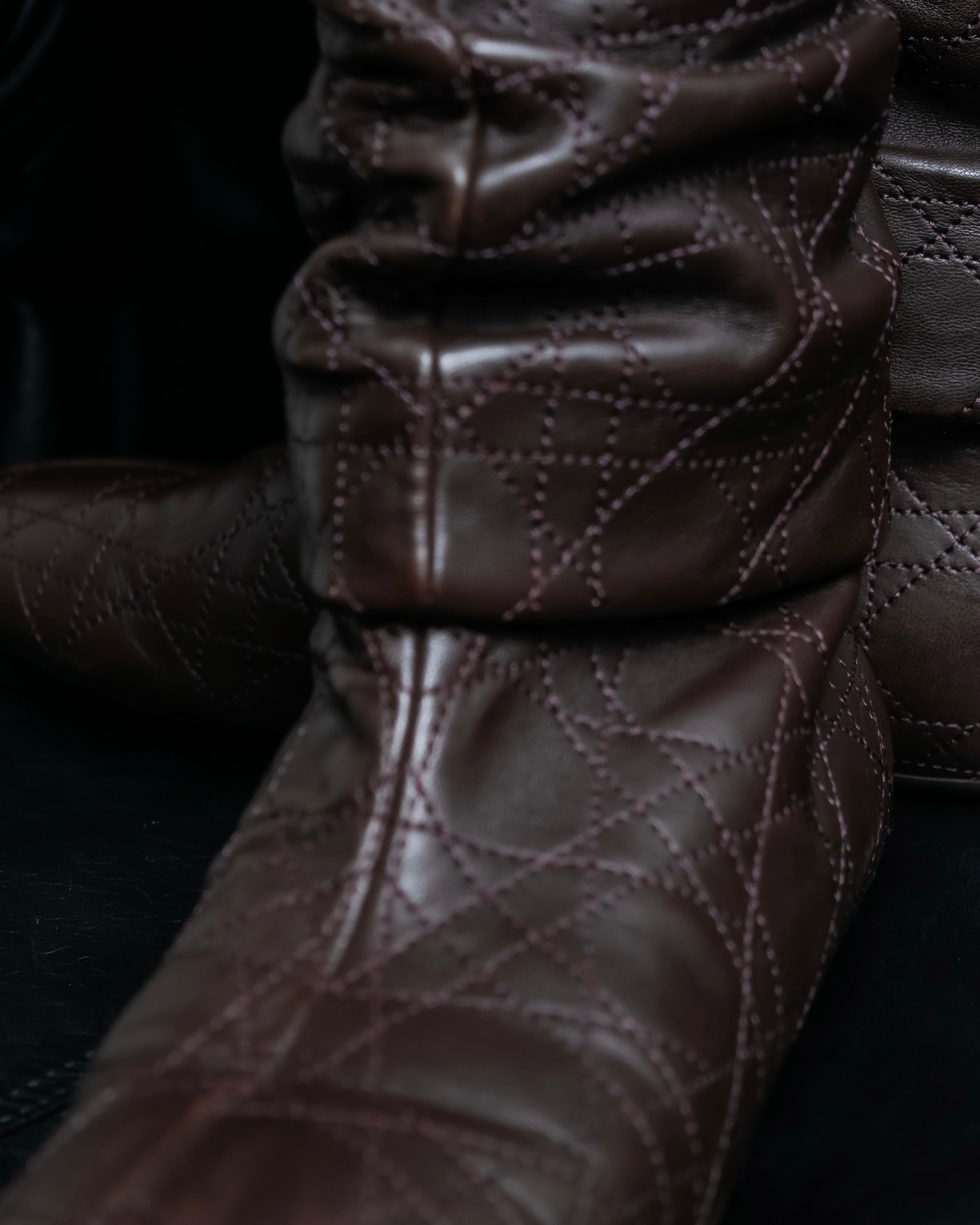 “Christian Dior” Brown Cannage leather long boots