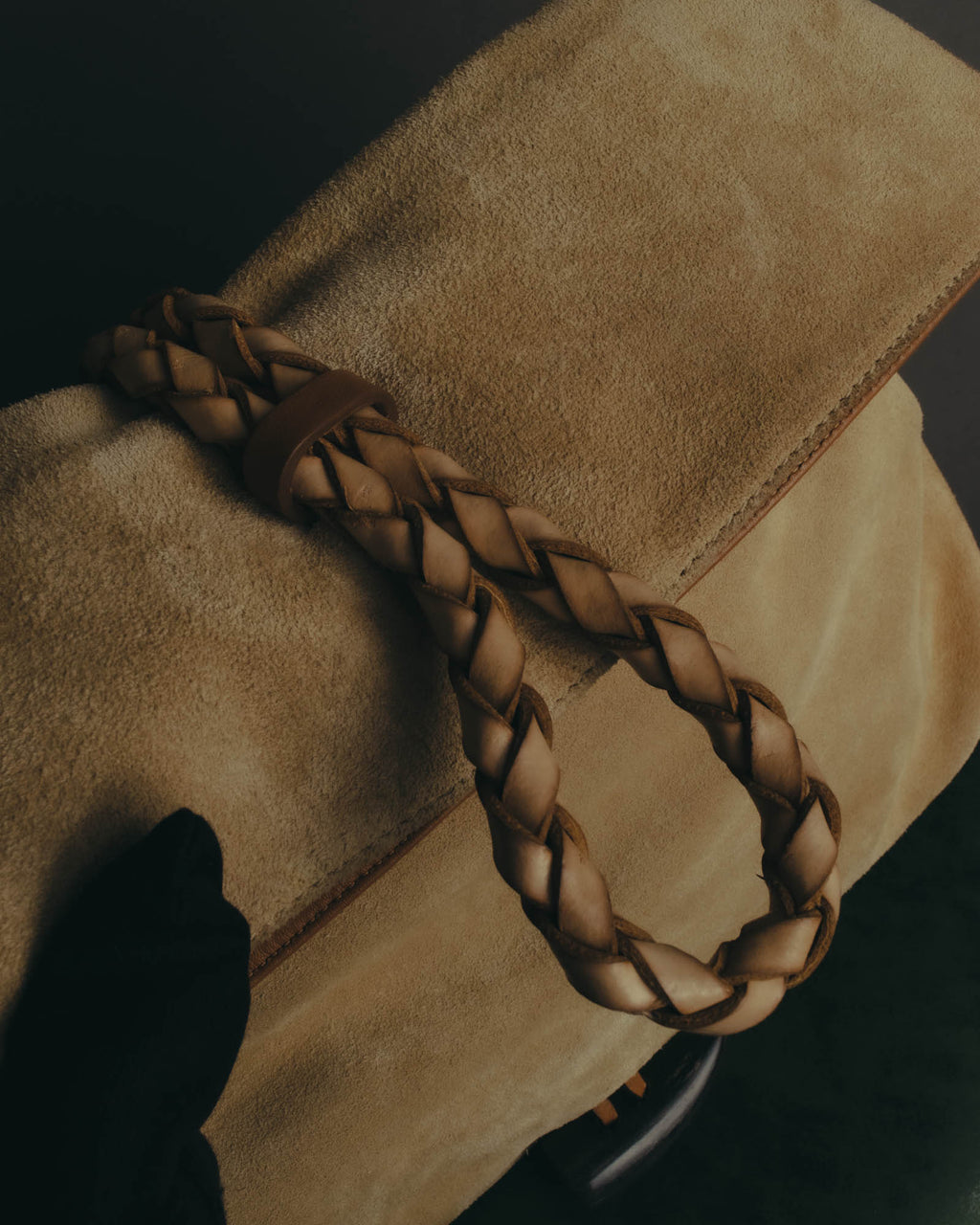 “Burberry” 00’s Braided leather handle suede shoulder bag