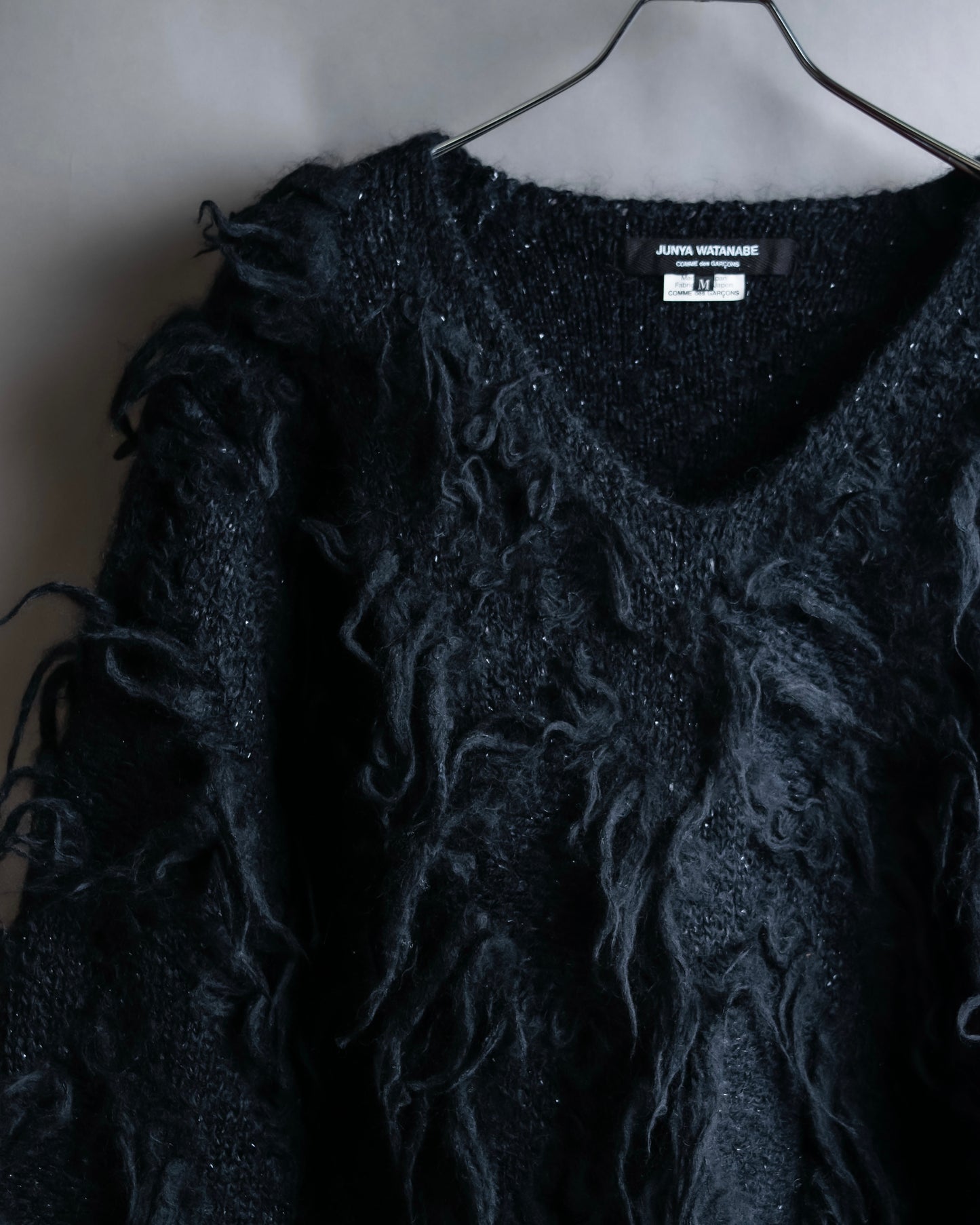 "JUNYA WATANABE COMME des GARCONS" Fringe design brushed V-neck knit pullover