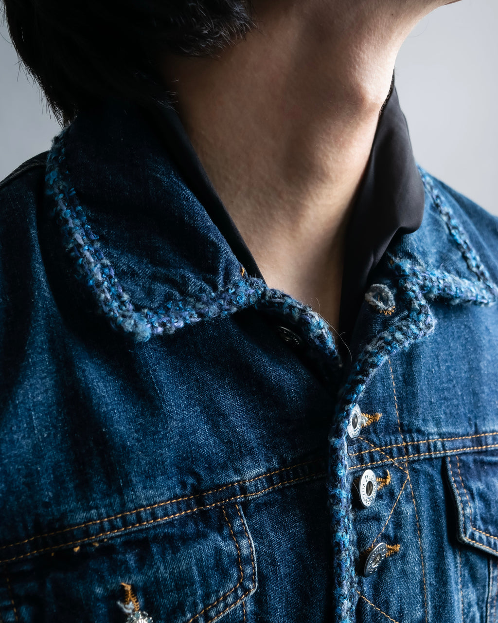 “D&amp;G” Tweed attached bijou button denim jacket