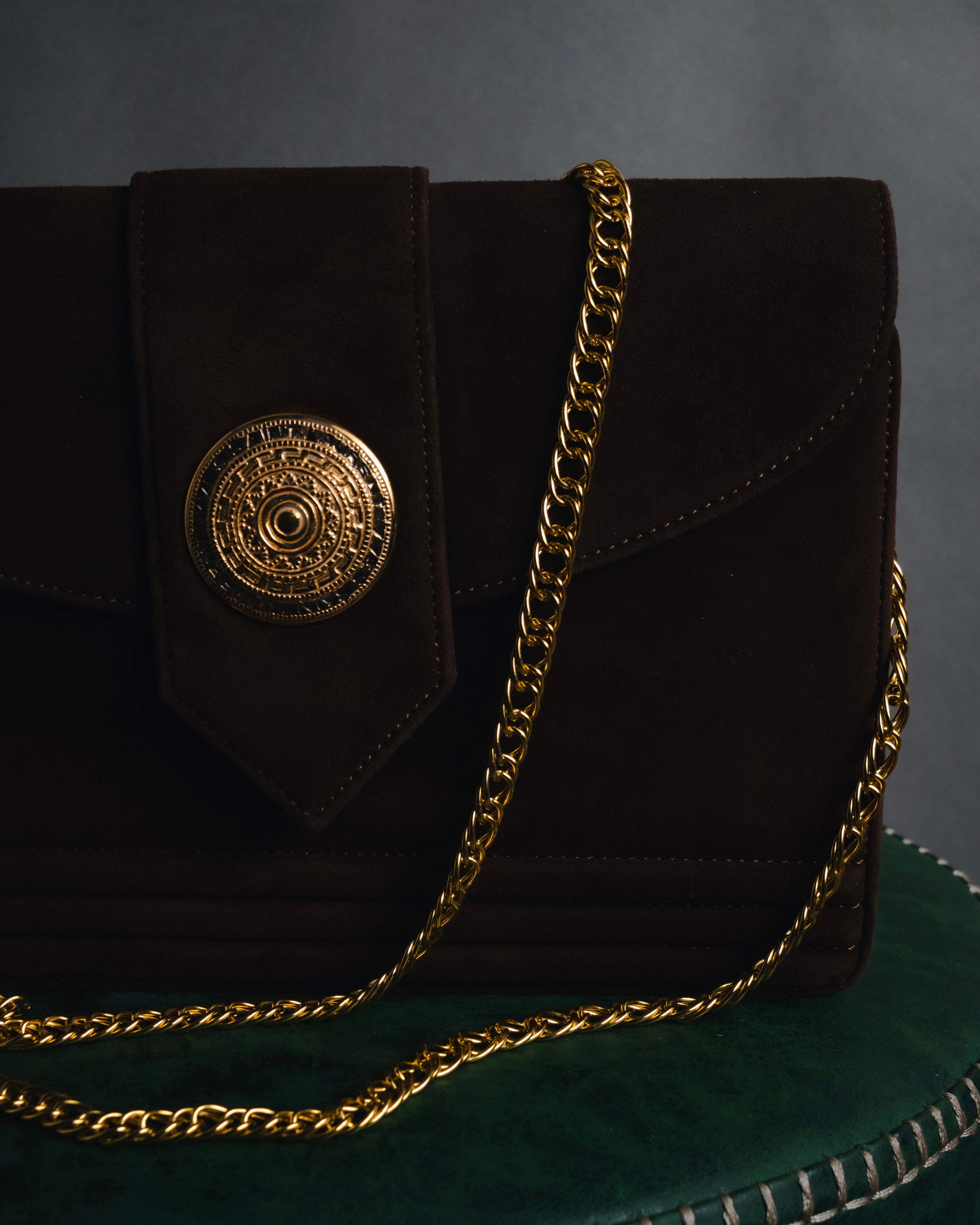 "Yves Saint Laurent" 80’s-90’s Concho suede chain shoulder bag