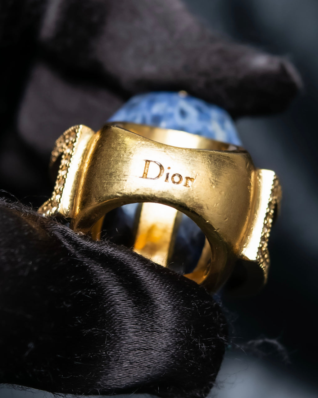 "Christian Dior" Sodalite Stone Gold Accent Ring