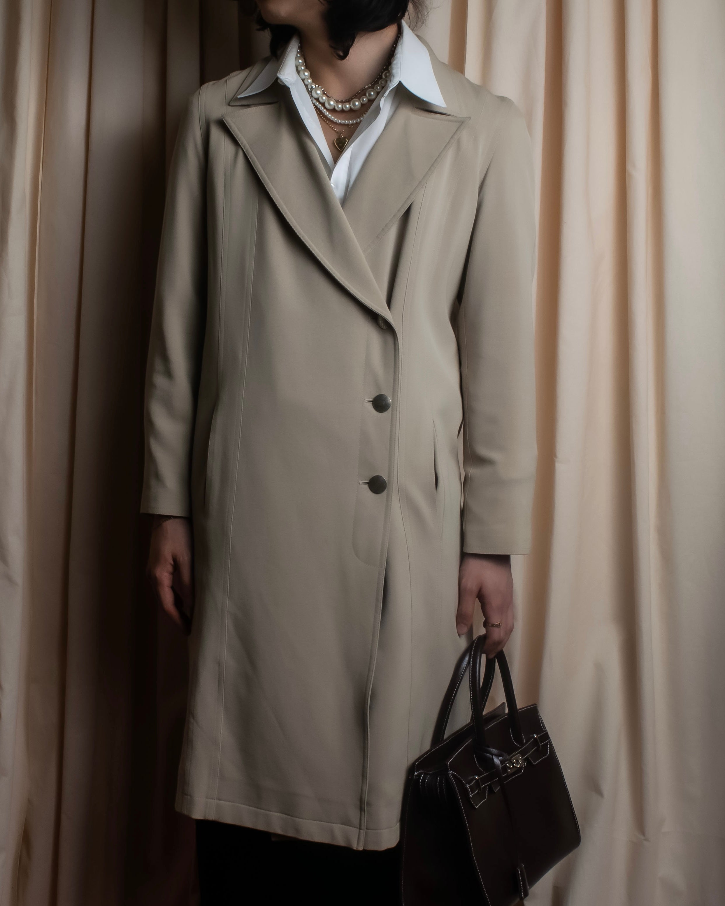 "CHANEL" Large lapel double breasted straight line coat