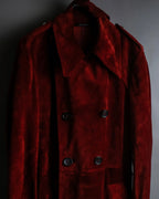 "GUCCI" 1990’s Tom Ford period deep red color suede long trench coat