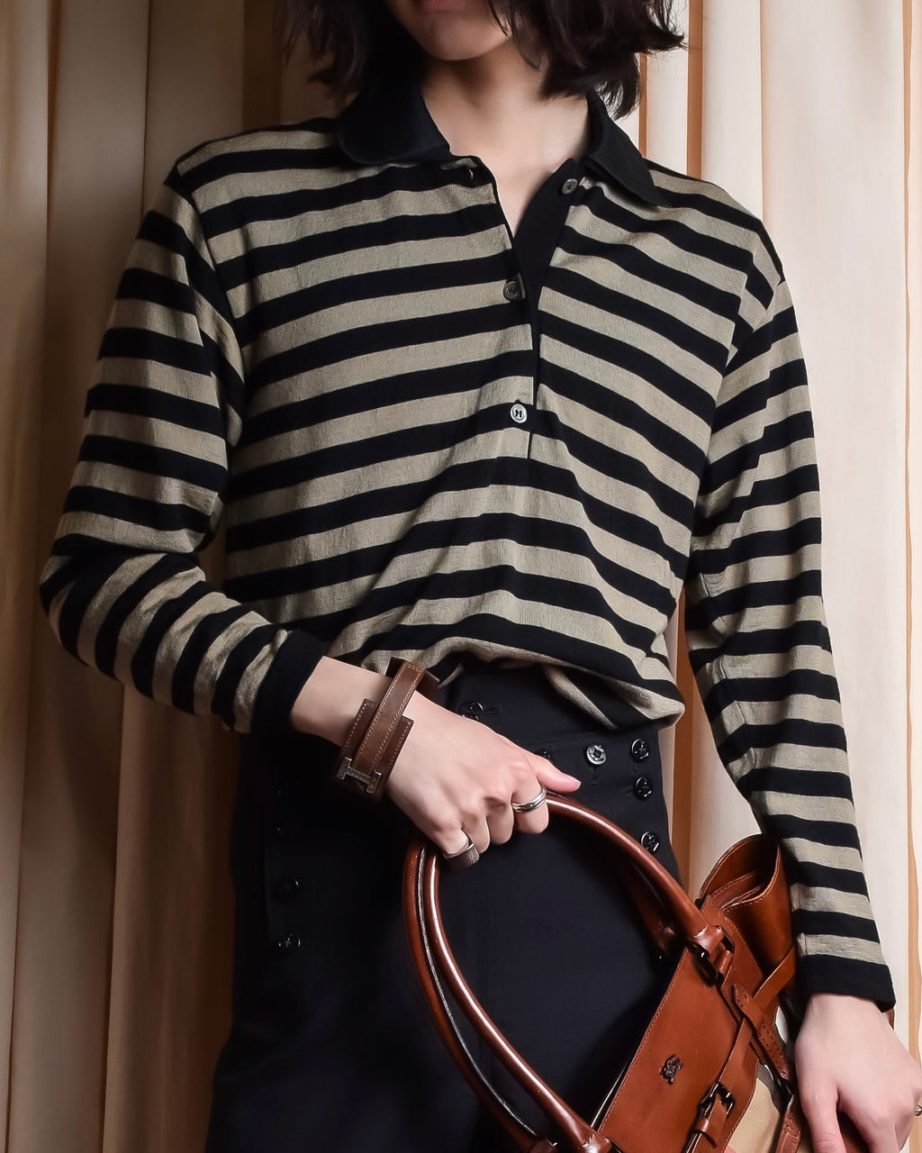 "GIANFRANCO FERRE" Striped contrast collar knit polo