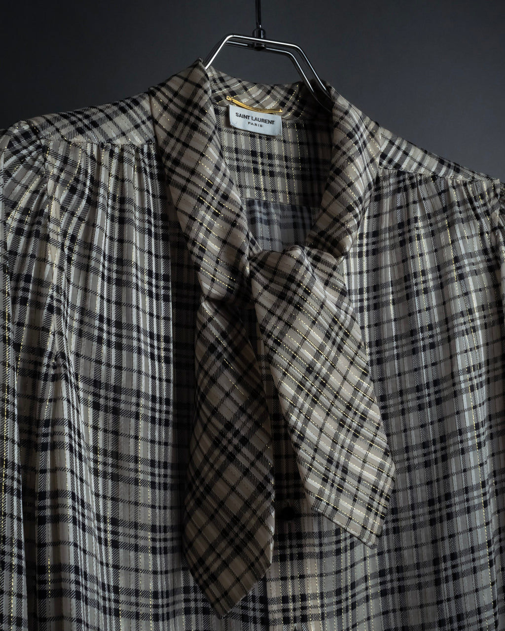 "Saint Laurent" Lame check pattern bow tie shirt