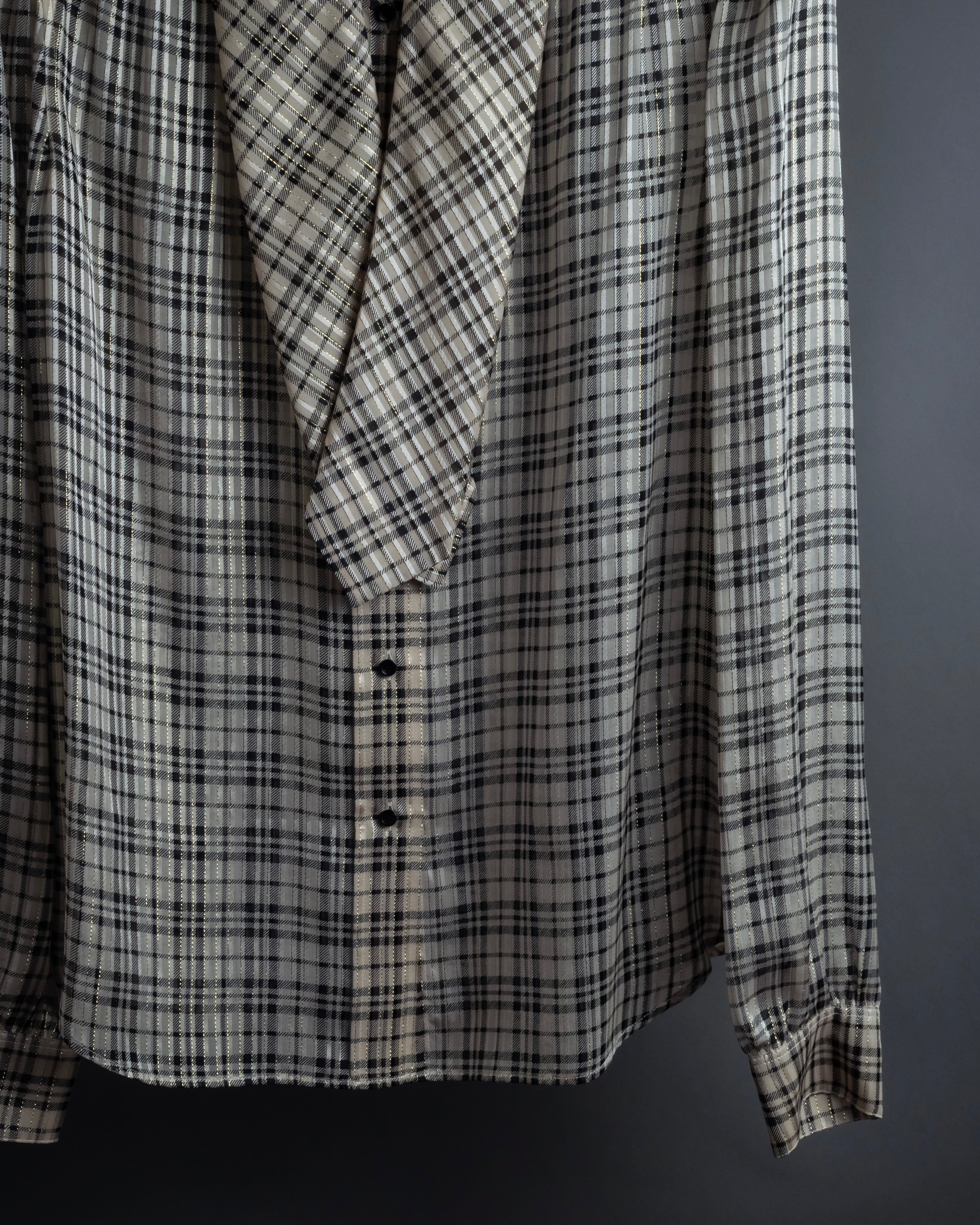 "Saint Laurent" Lame check pattern bow tie shirt