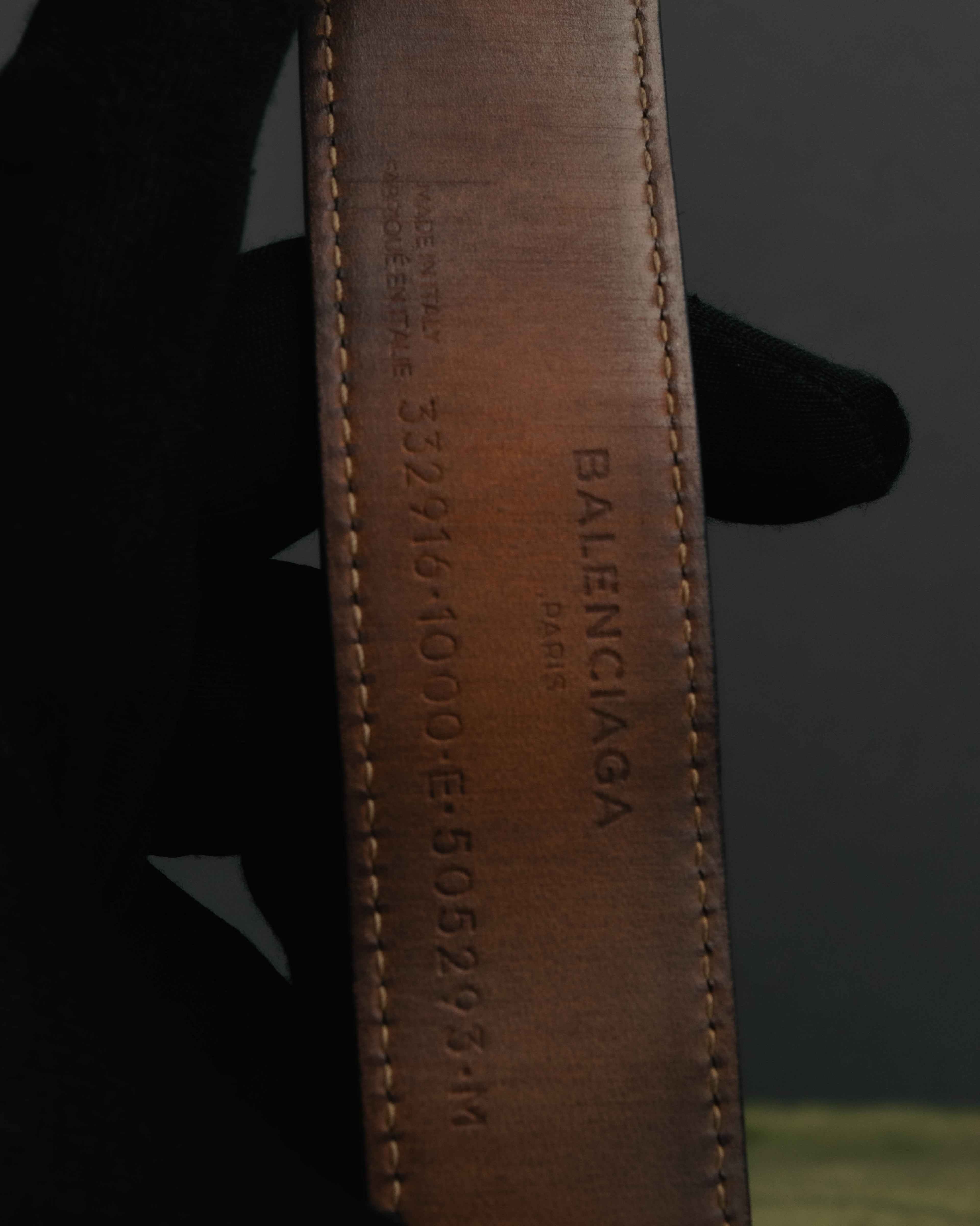 “BALENCIAGA“ 10’s Brushed metal leather cuff bracelet