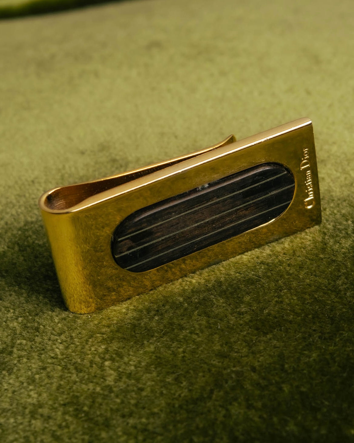 "Christian Dior" 70's-90's Gold tone striped inlay money clip
