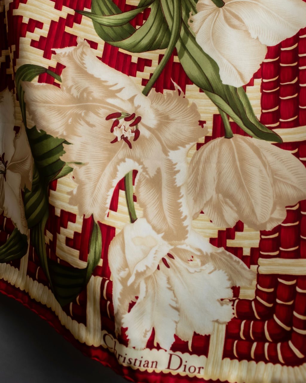 "Christian Dior" Houndstooth floral square scarf