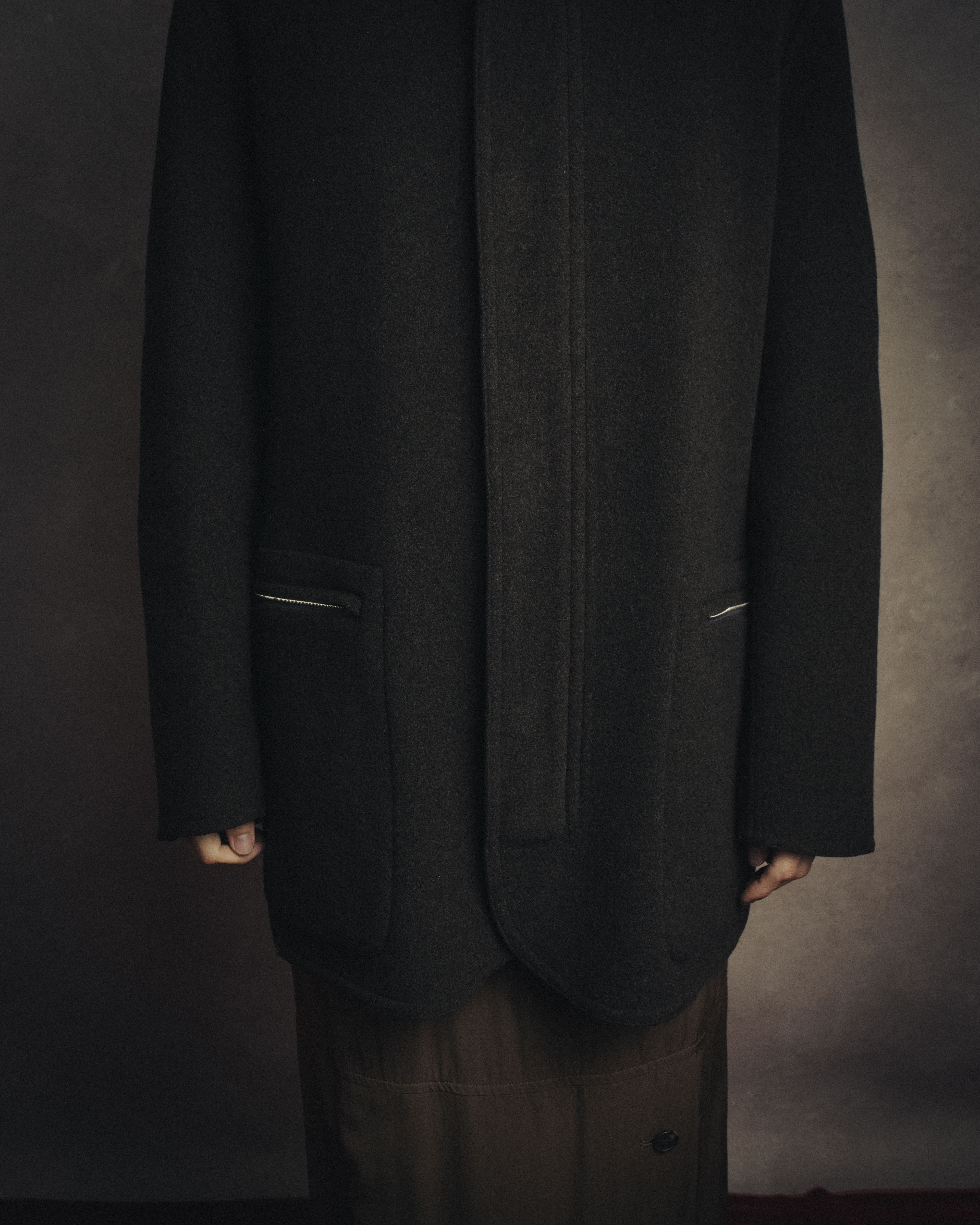 –SPECIAL– “HERMES” 90’s-00’s Concealed placket wool zip coat