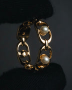 "DIOR" Chain link pearl accents ring