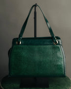 -SPECIAL- "Yves Saint Laurent" 80's-90's Glossy green exotic leather shoulder handbag