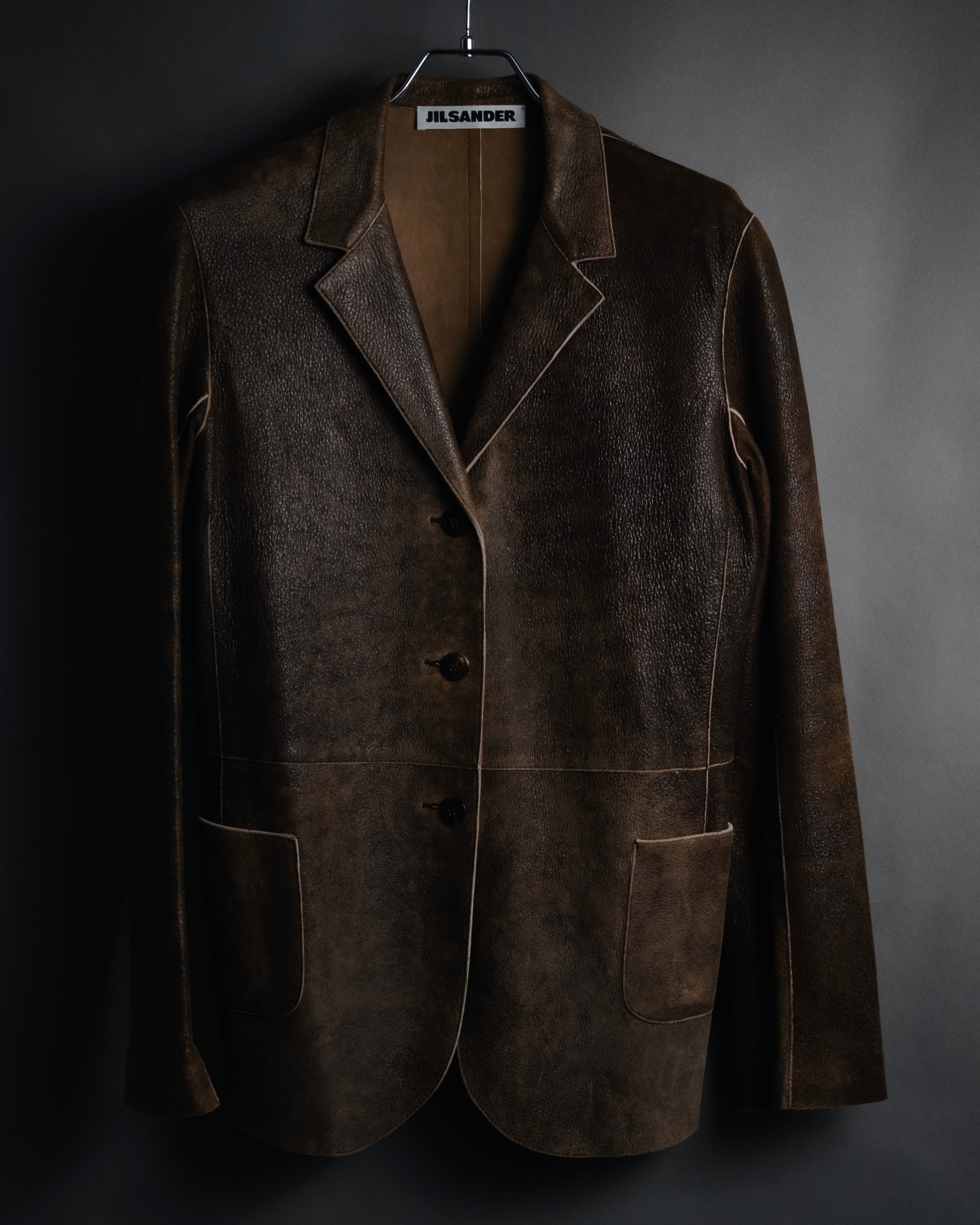 "JIL SANDER" 90’s-03 seam-detailed grained leather tailored jacket