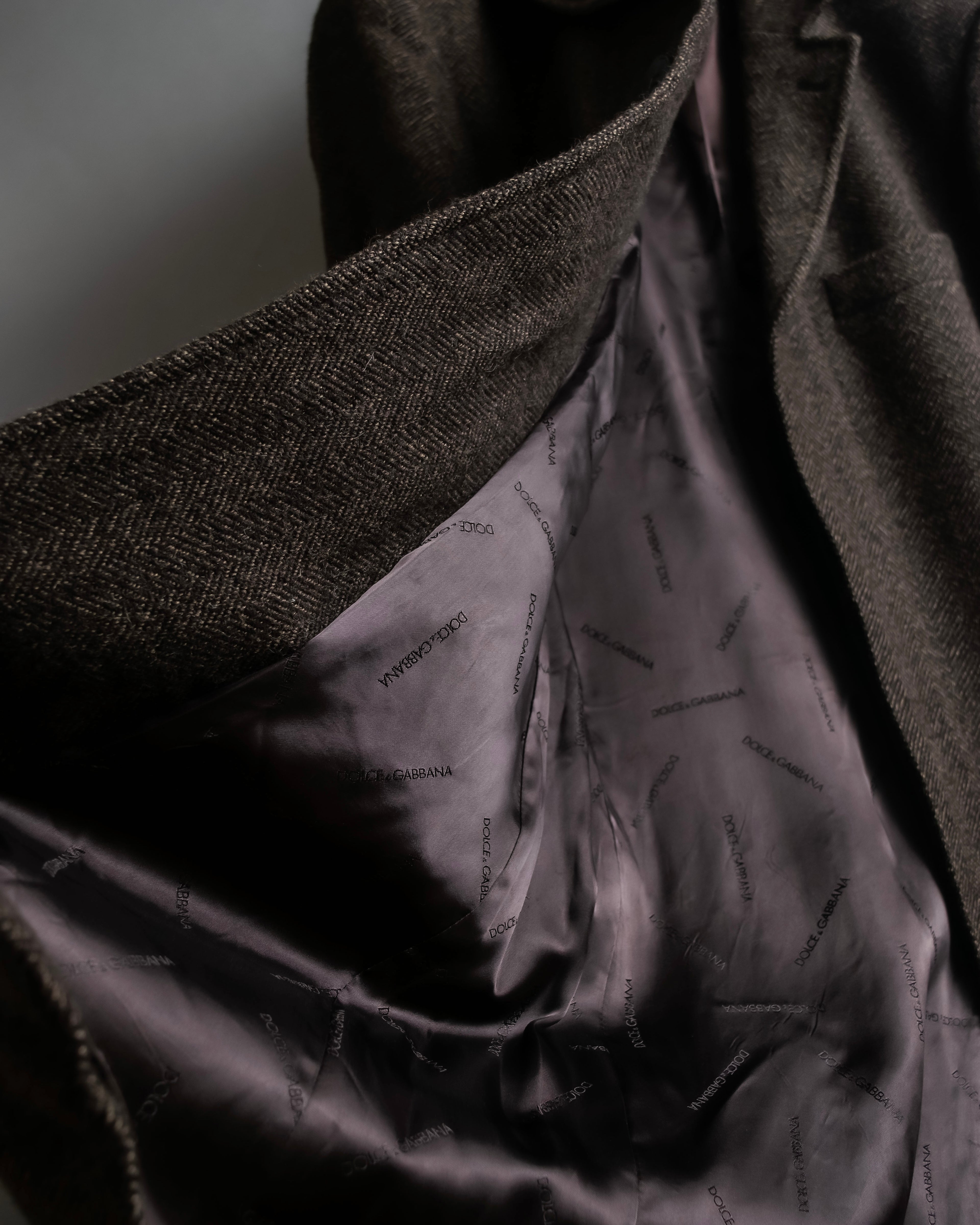 "Dolce &amp; Gabbana" Herringbone pattern slim shape chester coat